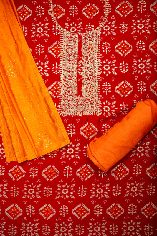 Heritage Heirloom Maroon Cotton Unstitched Salwar Kameez With Cotton Dupatta
