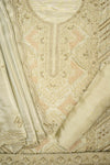 Effortlessly Elegant Olive Organza Unstitched Salwar Kameez With Organza Floral Dupatta