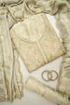 Effortlessly Elegant Olive Organza Unstitched Salwar Kameez With Organza Floral Dupatta
