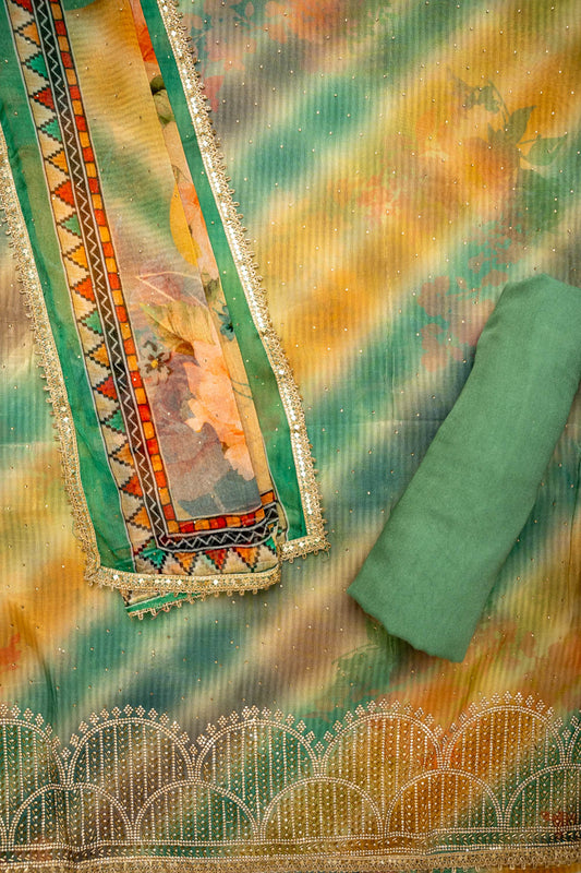 Flow In Freshness With Sea Green Organza Unstitched Salwar Kameez With Chiffon Dupatta