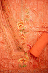 Soft As A Sunrise Coral Georgette Unstitched Suit With Chiffon Dupatta