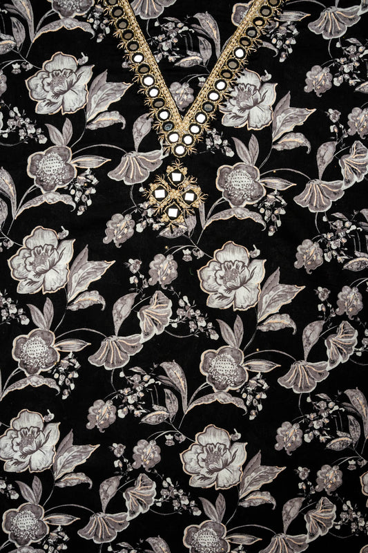 Eternal Favorite Black Cotton Unstitched Salwar Kameez With Chiffon Dupatta
