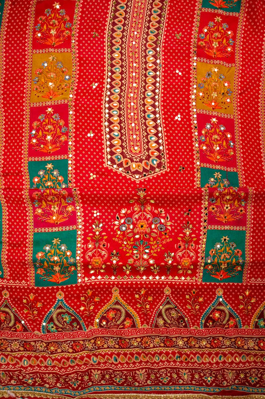 Soft As A Sunrise Coral Crepe Unstitched Salwar Kameez With Chiffon Dupatta