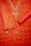 Soft As A Sunrise Coral Organza Unstitched Salwar Kameez With Chiffon Dupatta