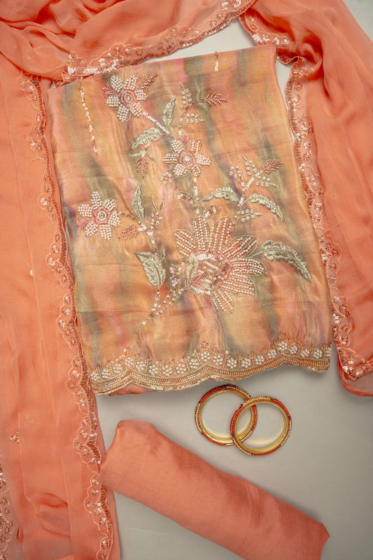 Glow Different Gajari Georgette Unstitched Salwar Kameez With Chiffon Dupatta