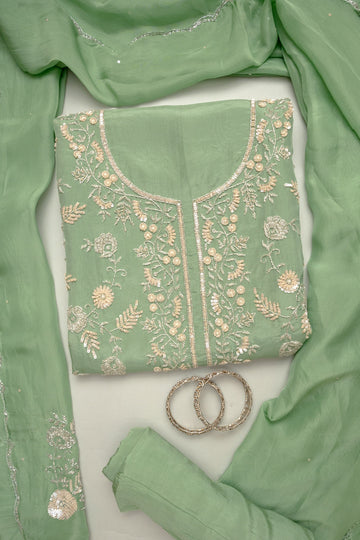 Wrapped in Elegance Pista Crepe Unstitched Salwar Kameez & Georgette Dupatta