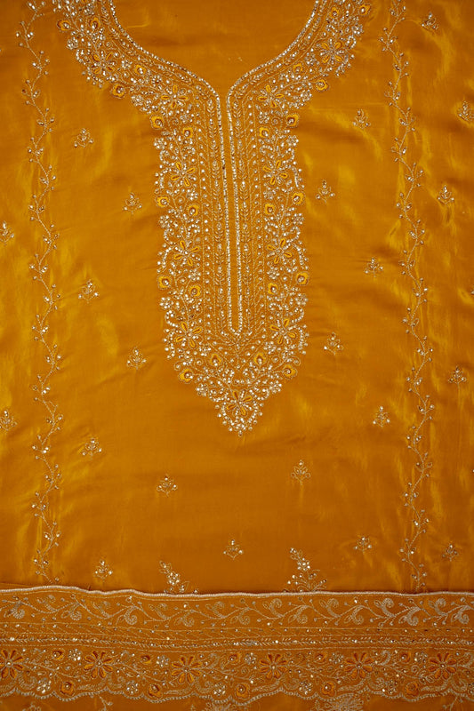 Sunshine Charm Mustard Crepe Unstitched Salwar Kameez & Chiffon Dupatta