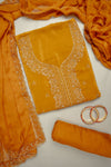 Sunshine Charm Mustard Crepe Unstitched Salwar Kameez & Chiffon Dupatta