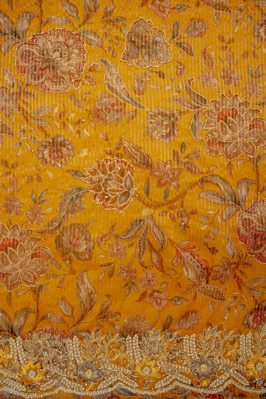 Sunshine Charm Mustard Organza Unstitched Salwar Kameez With Chinon Dupatta