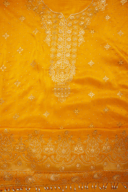 Sunshine Charm Mustard Crepe Unstitched Salwar Kameez With Crepe Dupatta