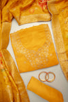 Sunshine Charm Mustard Crepe Unstitched Salwar Kameez With Crepe Dupatta