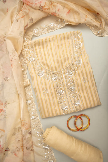 Tussar Organza Unstitched Salwar Kameez With Organza Dupatta
