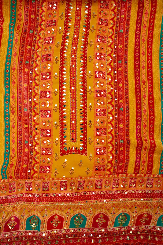 Sunshine Charm Mustard Crepe Unstitched Salwar Kameez & Chiffon Dupatta