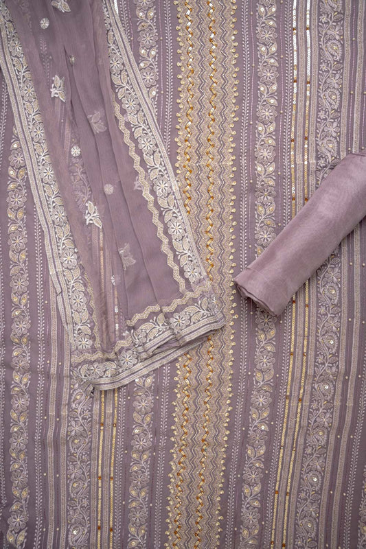 Delicate And Dreamy Mauve Georgette Unstitched Salwar Kameez With Chiffon Dupatta