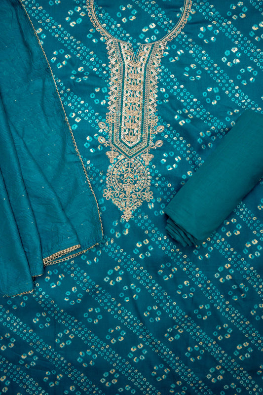Dive Into Elegance Firozi Cotton Unstitched Salwar Kameez With Cotton Dupatta