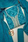 Dive Into Elegance Firozi Cotton Unstitched Salwar Kameez With Cotton Dupatta