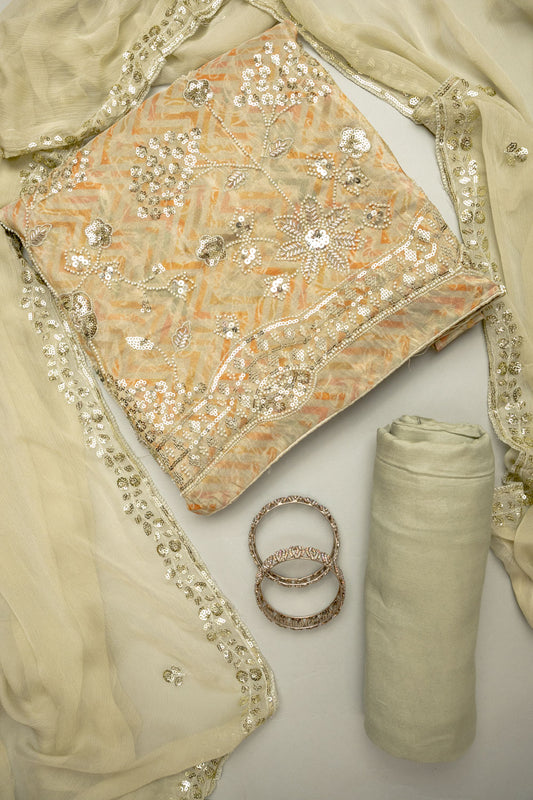 Timeless Beauty Tussar Georgette Unstitched Salwar Kameez With Chiffon Dupatta