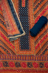 Classic Beauty In Navy Blue Crepe Unstitched Salwar Kameez With Chiffon Dupatta