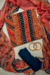 Classic Beauty In Navy Blue Crepe Unstitched Salwar Kameez With Chiffon Dupatta