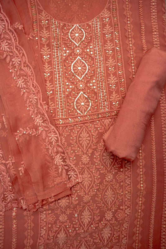 Glow Different In Gajari Georgette Unstitched Salwar Kameez With Chiffon Dupatta