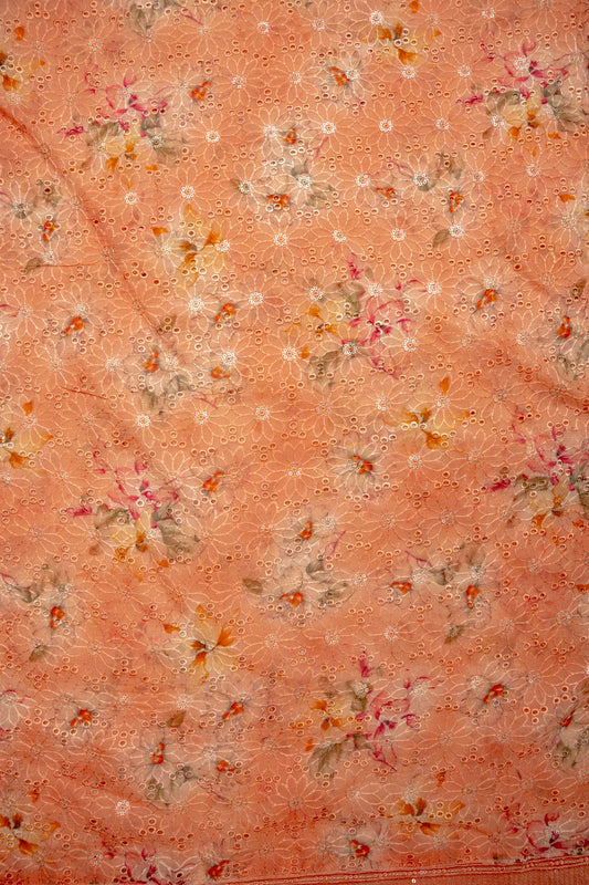 Graceful Flow Peach Georgette Unstitched Salwar Kameez With Chiffon Dupatta