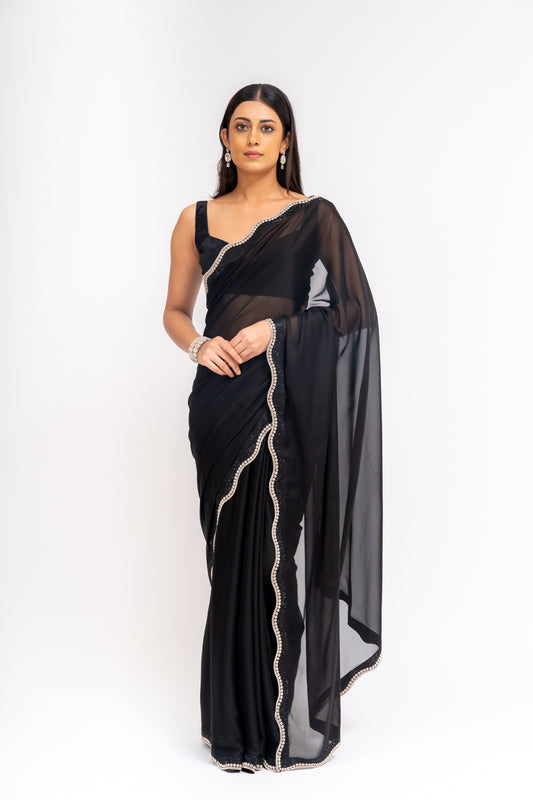 Bold Statement Black Georgette Braso Saree With Unstitched Blouse