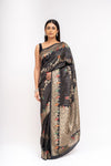 Bold Statement Black Banarasi Silk Saree With Unstitched Blouse