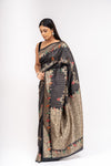 Bold Statement Black Banarasi Silk Saree With Unstitched Blouse