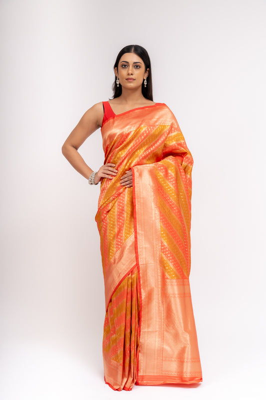 Sunshine Charm Mustard Banarasi Silk Saree With Unstitched Blouse