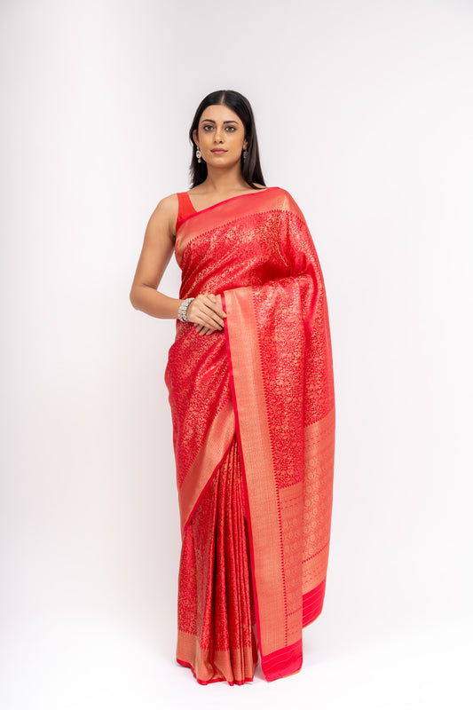 Heritage Heirloom Maroon Banarasi Silk Saree With Unstitched Blouse