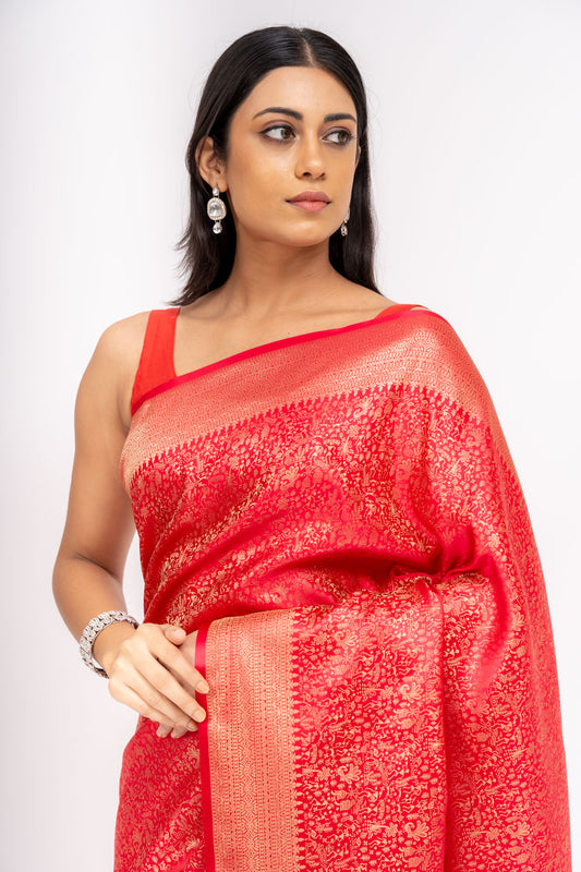 Heritage Heirloom Maroon Banarasi Silk Saree With Unstitched Blouse