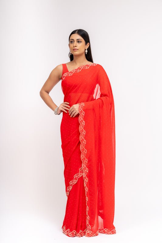 Grace Redefined Red Georgette Braso Saree With Unstitched Blouse