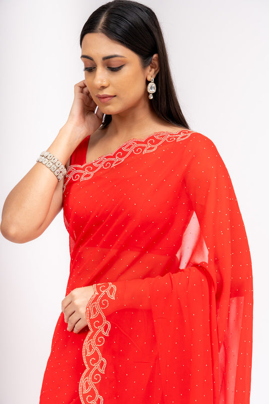 Grace Redefined Red Georgette Braso Saree With Unstitched Blouse