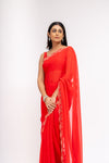 Grace Redefined Red Georgette Braso Saree With Unstitched Blouse