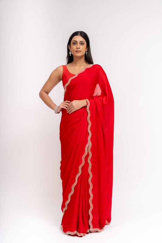 Grace Redefined Red Georgette Braso Saree With Unstitched Blouse