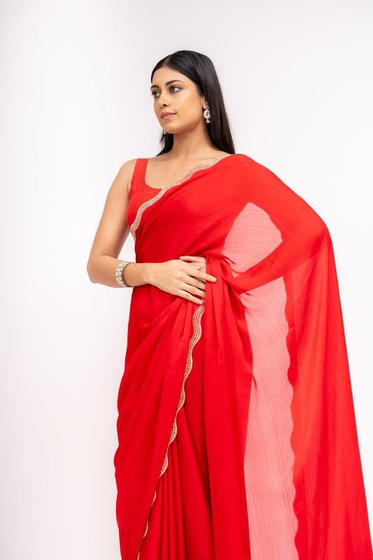 Grace Redefined Red Georgette Braso Saree With Unstitched Blouse