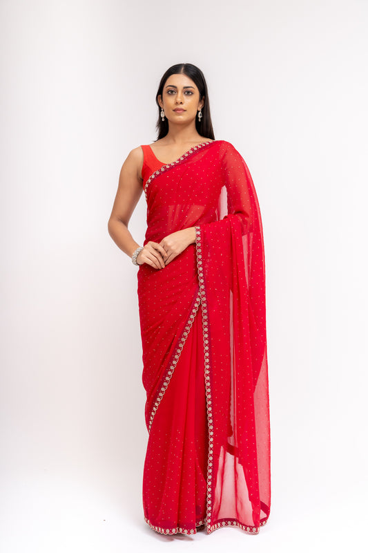 Heritage Heirloom Maroon Shimmer Saree With Unstitched Blouse