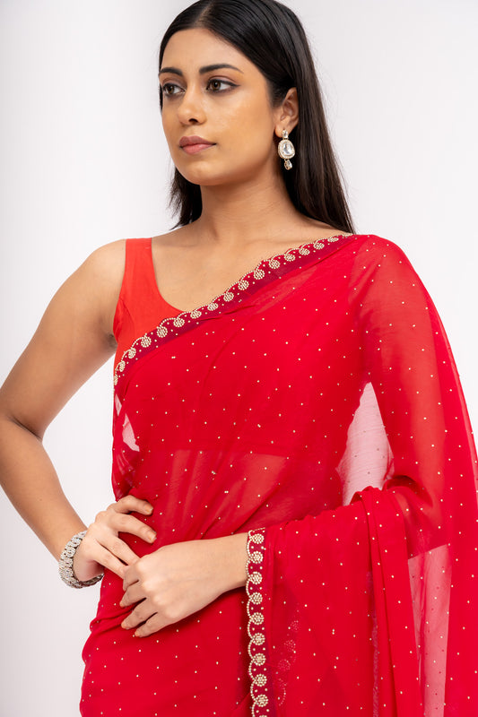 Heritage Heirloom Maroon Shimmer Saree With Unstitched Blouse