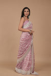 Gajari Sequence & Threadwork Embroidered Organza Saree With Unstitched Blouse