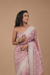 Gajari Sequence & Threadwork Embroidered Organza Saree With Unstitched Blouse