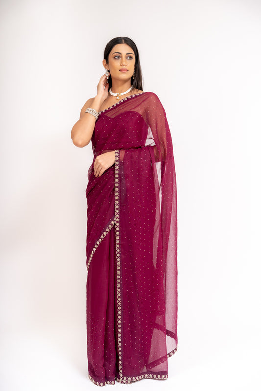 Regal And Radiant Garnet Shimmer With Unstitched Blouse