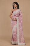 Gajari Sequence & Threadwork Embroidered Organza Saree With Unstitched Blouse