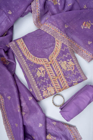 Mauve Sequence, Swarovski, Zarkan & Zari Threadwork Georgette Unstitched Salwar Suit With Georgette Dupatta