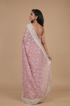 Gajari Sequence & Threadwork Embroidered Organza Saree With Unstitched Blouse