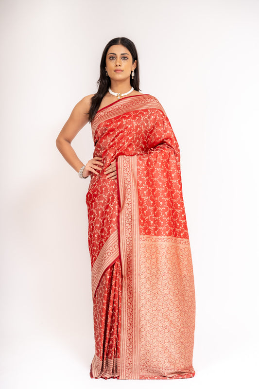 Heritage Heirloom Maroon Banarasi Silk Saree With Unstitched Blouse