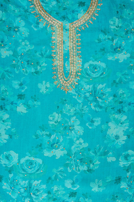 Mint Green Cutdana, Sequence & Zarkan Organza Unstitched Salwar Suit With Chiffon Dupatta