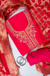 Rani Bead, Cutdana, Dabka, Sequence, Zarkan & Threadwork Cotton Unstitched Salwar Suit With Cotton Dupatta