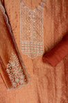 Brown Swarovski & Zarkan Tissue Unstitched Salwar Suit With Tissue Dupatta