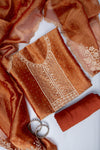Brown Swarovski & Zarkan Tissue Unstitched Salwar Suit With Tissue Dupatta