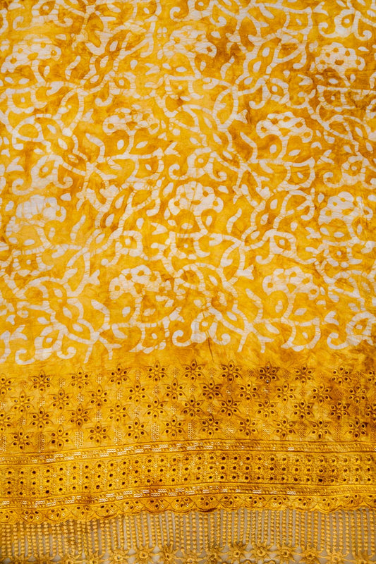 Mustard Cutwork, Sequence & Threadwork Cotton Unstitched Salwar Suit With Cotton Dupatta